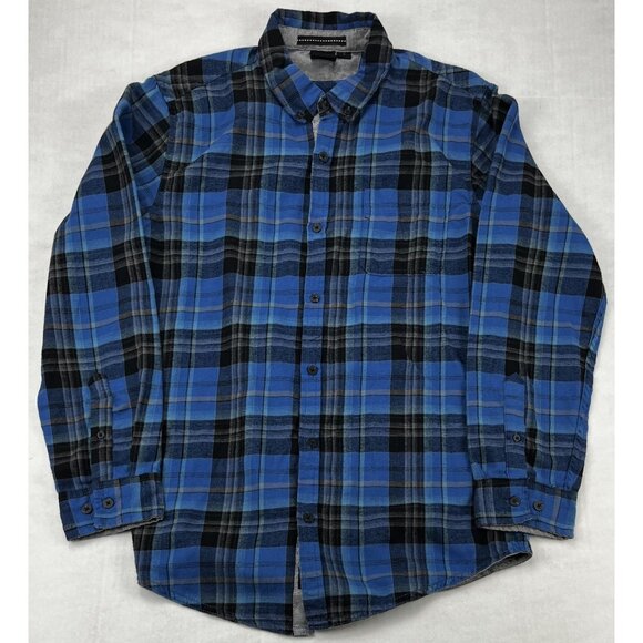 Burnside Shirt Mens Medium Blue Black Plaid Flannel Button Down Long Sleeve 2018 - Picture 1 of 6